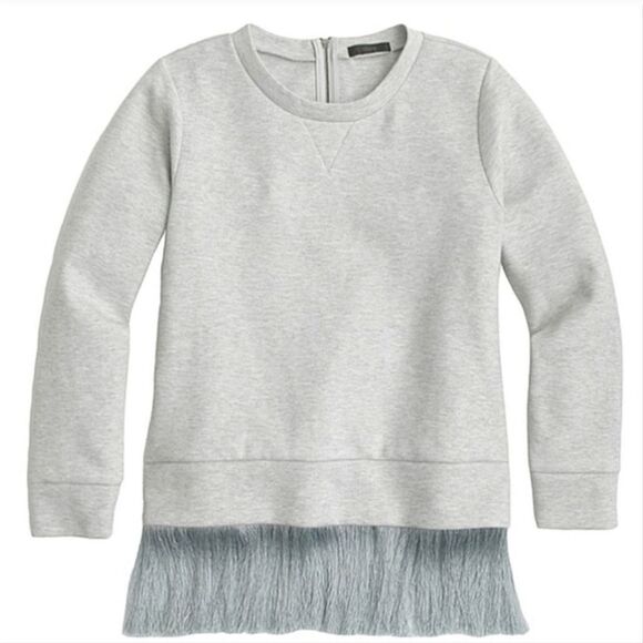 J. Crew Tops - J CREW‎ gray long sleeve crew neck fringe detail sweatshirt S
